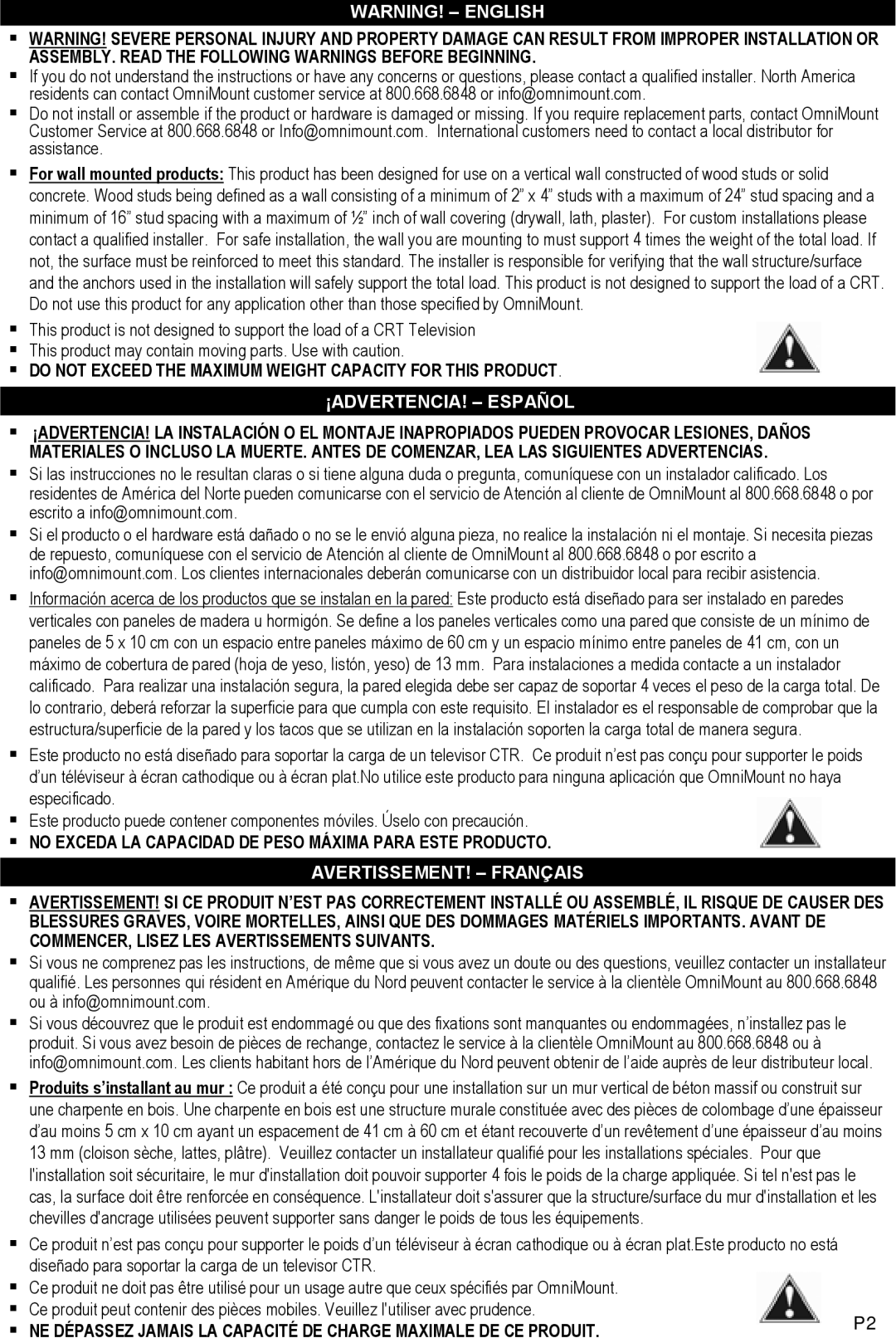 Omnimount 2N1-M instruction manual ¡ADVERTENCIA! Español 