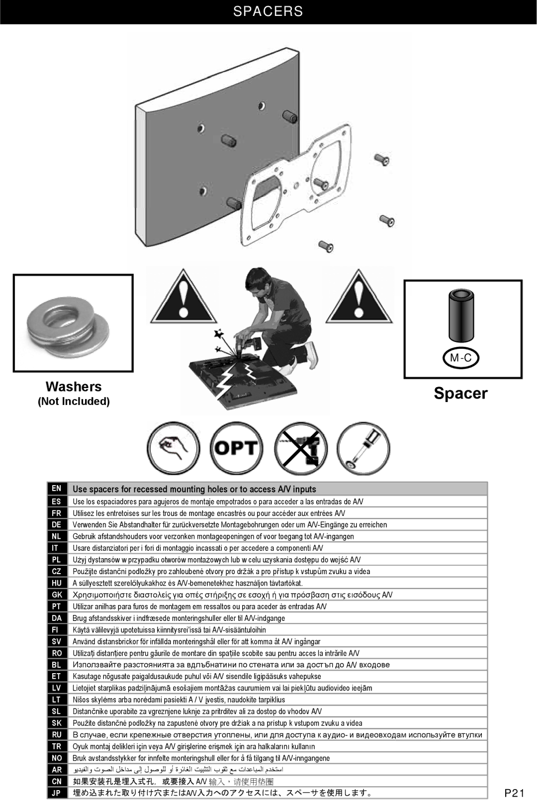 Omnimount OM10325, 3N1-S manual Spacers, Washers 