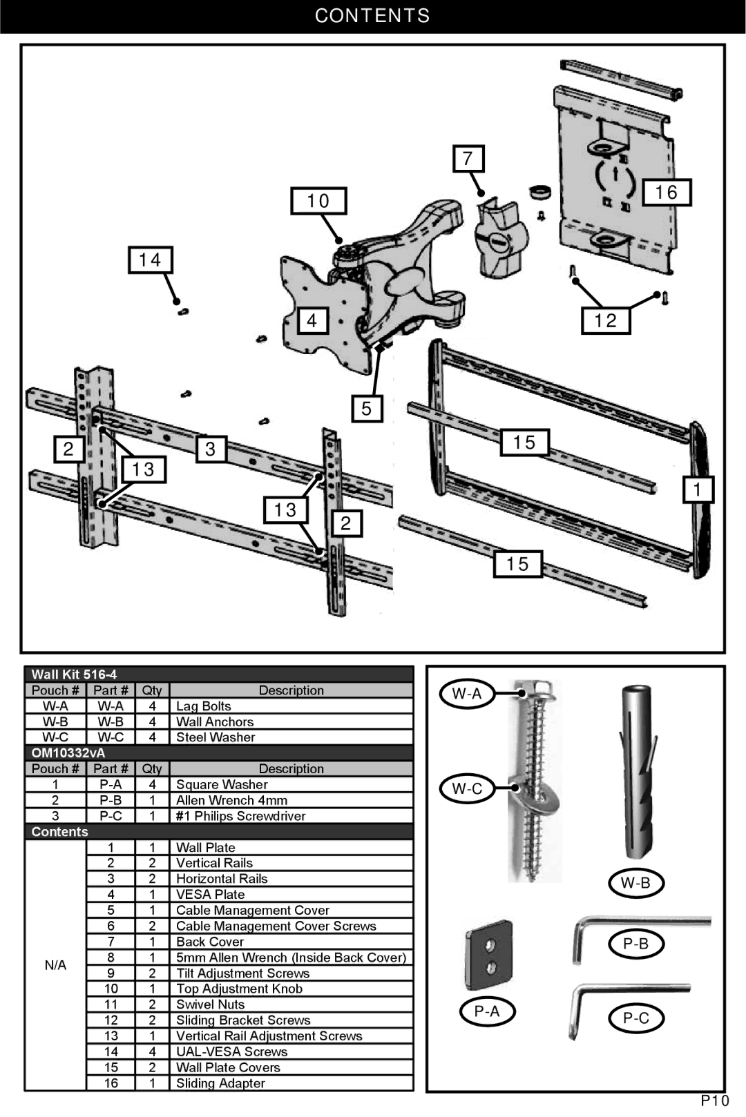 Omnimount 4N1-L, OM10332 instruction manual Contents 