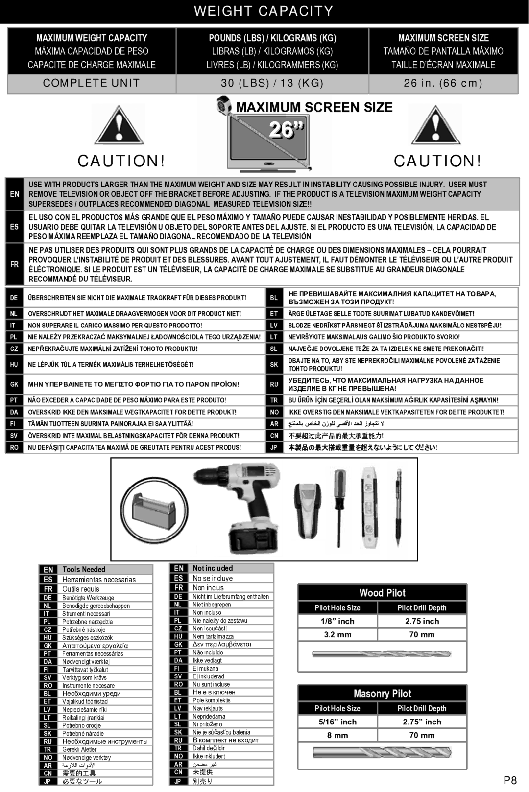 Omnimount 100-CL, 75-CL, OM10027 manual Weight Capacity, Maximum Screen Size 