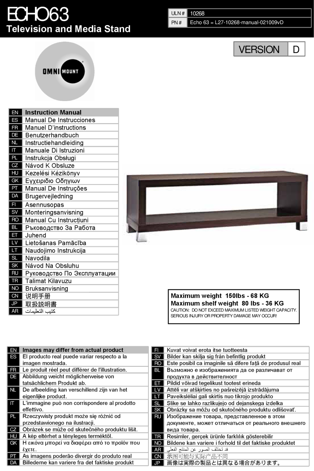 Omnimount ECHO63 manual Echo 