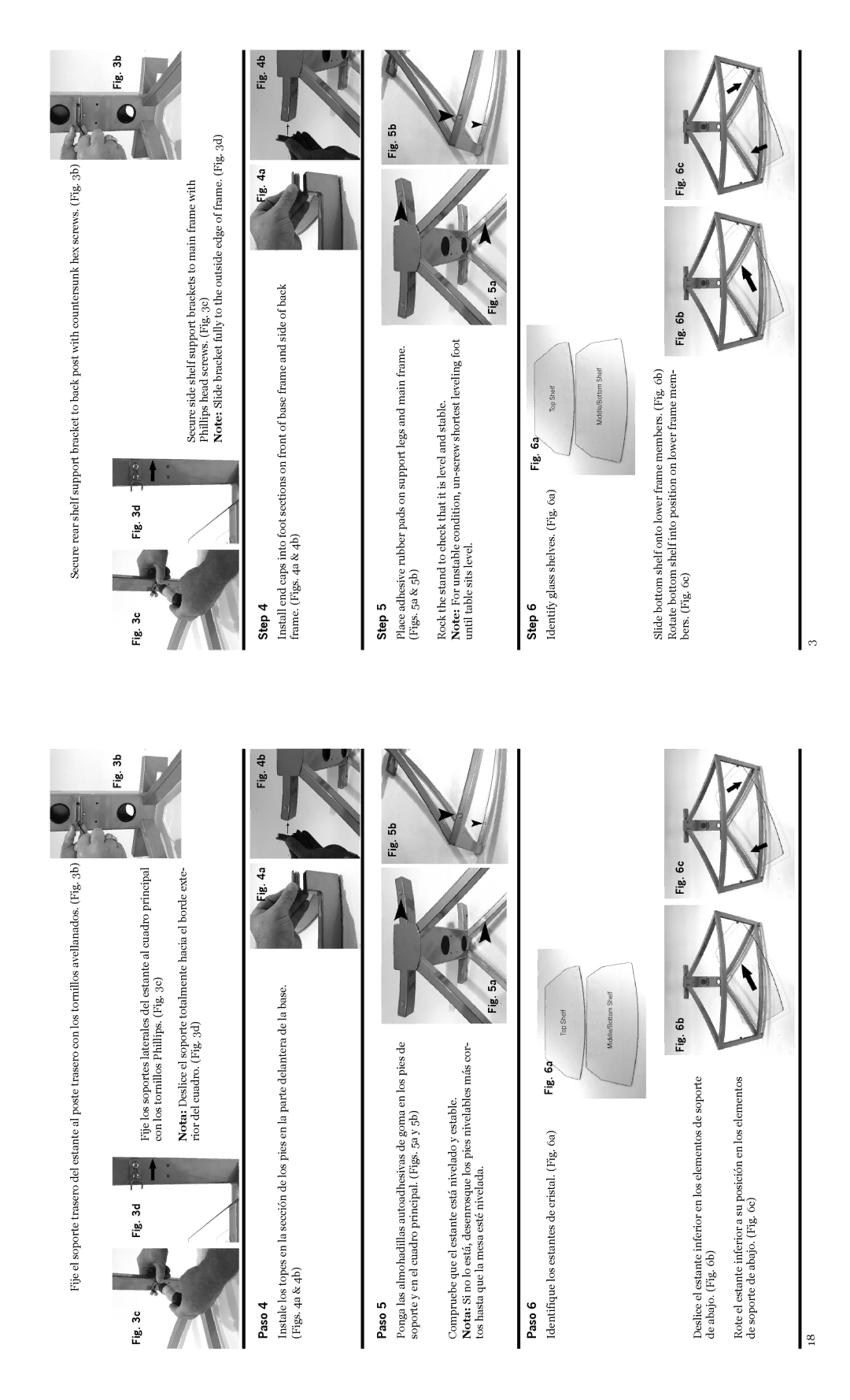 Omnimount G348, G343T Fije los soportes laterales del estante al cuadro principal, Identify glass shelves. a, Bers. c 