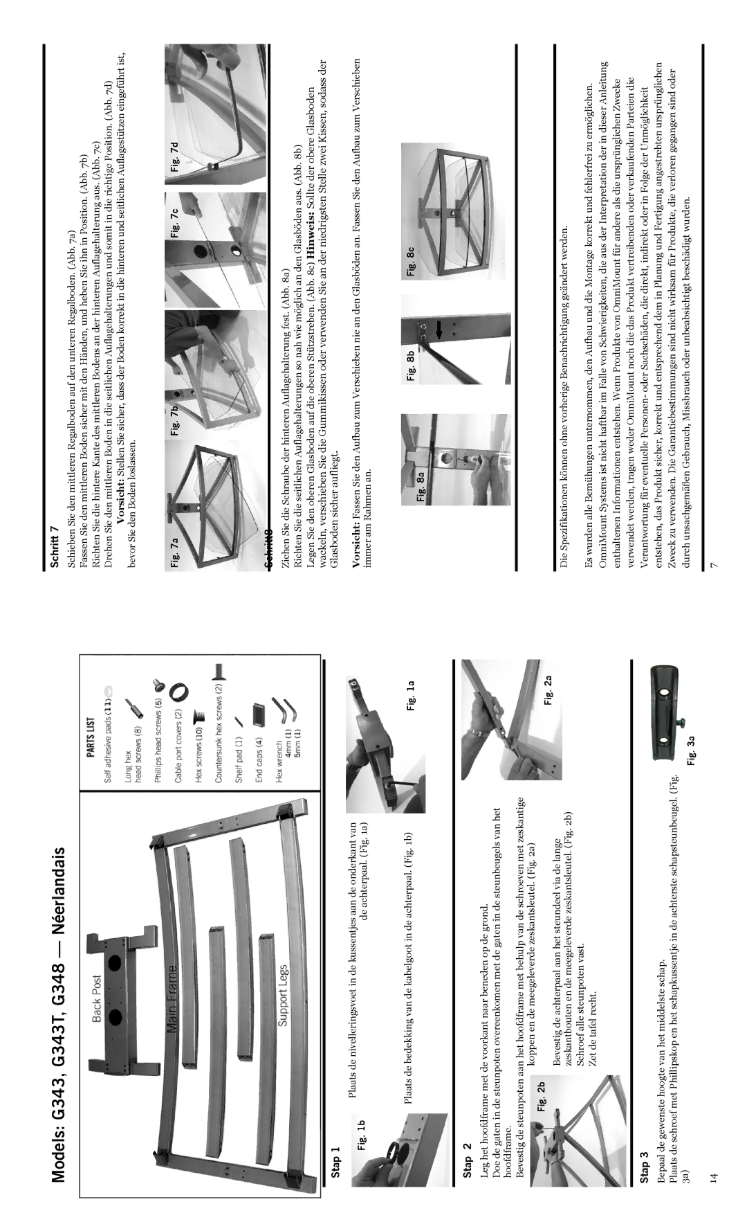 Omnimount 1002379 manual Models G343, G343T, G348 Néerlandais, Schritt8 