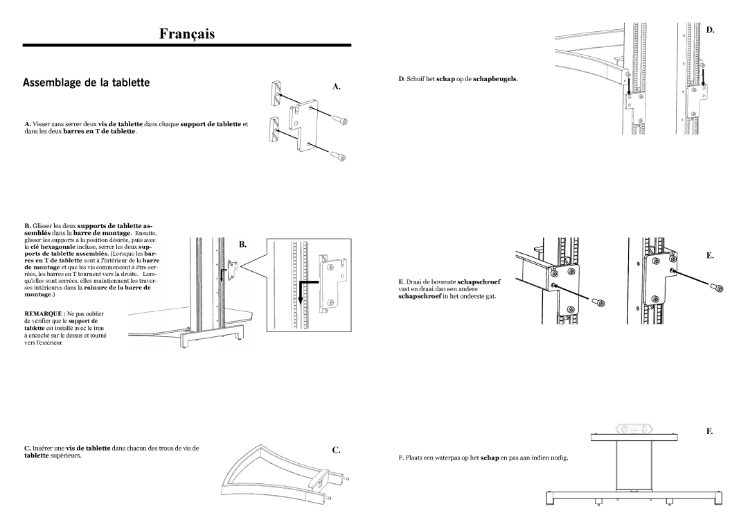 Omnimount G3 SHELF, G3FP SHELF, 1002851 installation instructions Français, Assemblage de la tablette, Montage 