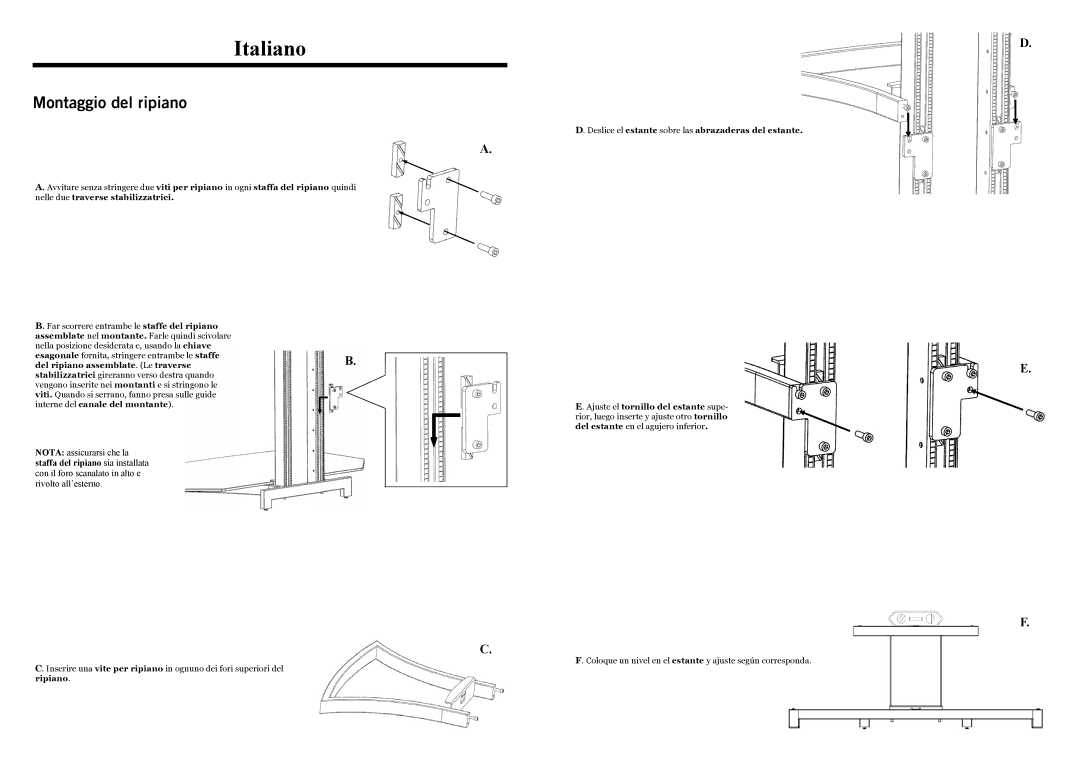 Omnimount G3 SHELF, G3FP SHELF Italiano, Montaggio del ripiano, Deslice el estante sobre las abrazaderas del estante 