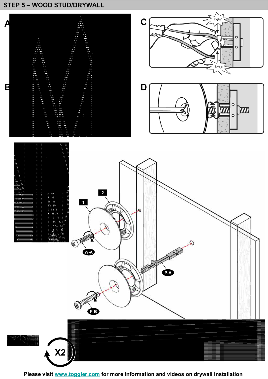 Omnimount L27-OM1100338-CON-081210vA, LEDW120 manual Wood STUD/DRYWALL 