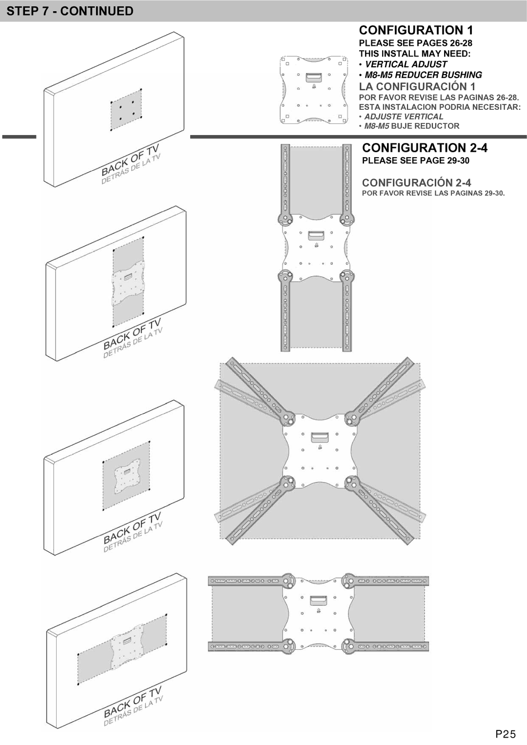 Omnimount LEDP75 manual Step Configuration, P25 