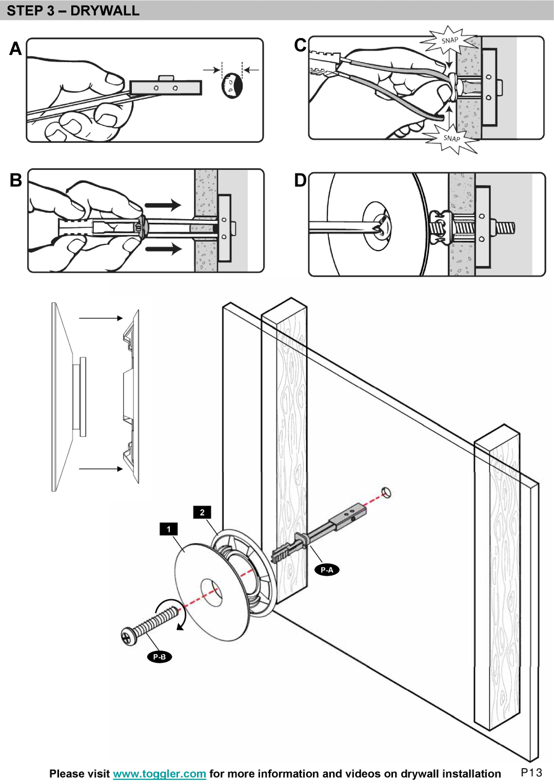 Omnimount LEDW60 manual Drywall 