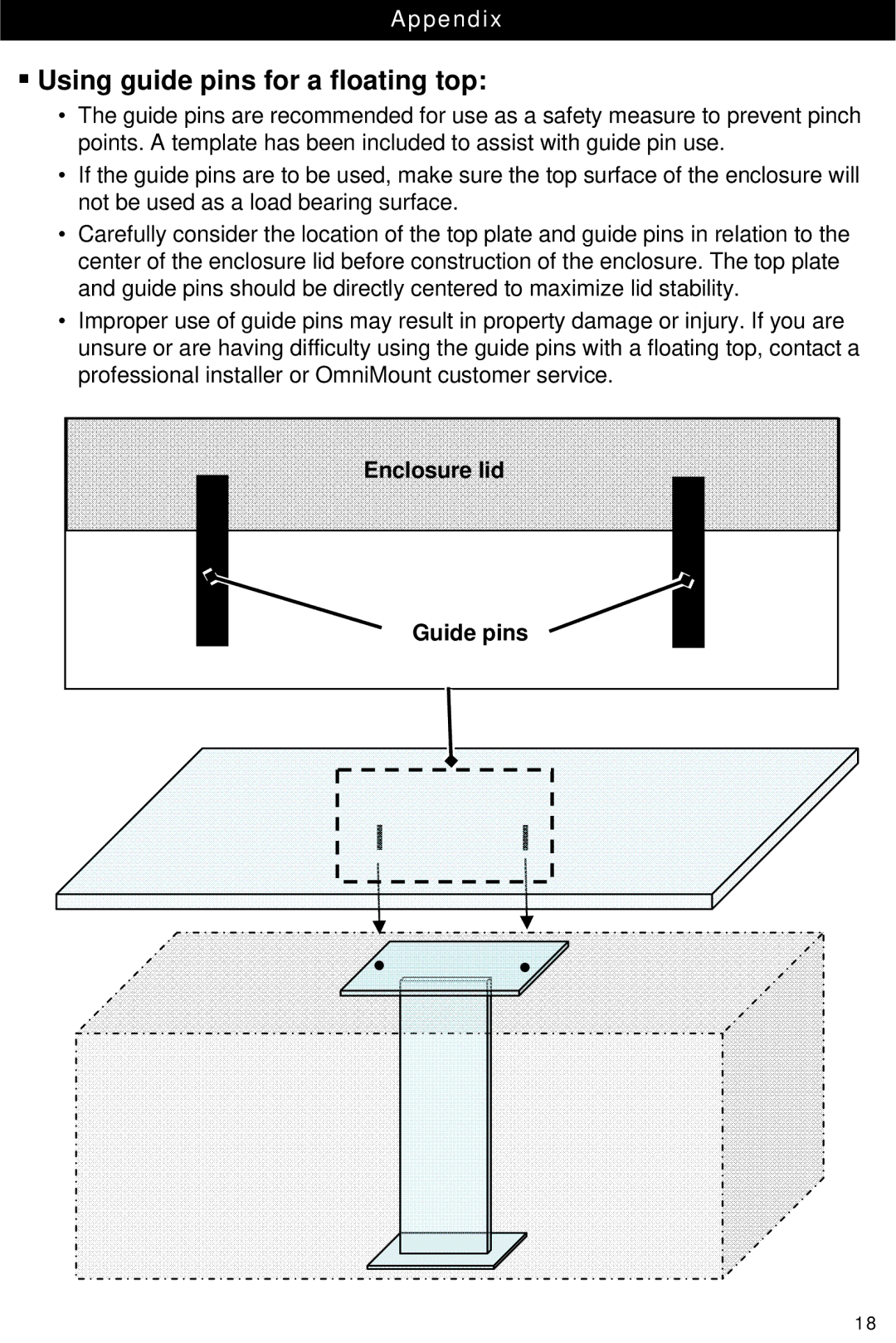 Omnimount Lift 42 manual ƒ Using guide pins for a floating top 