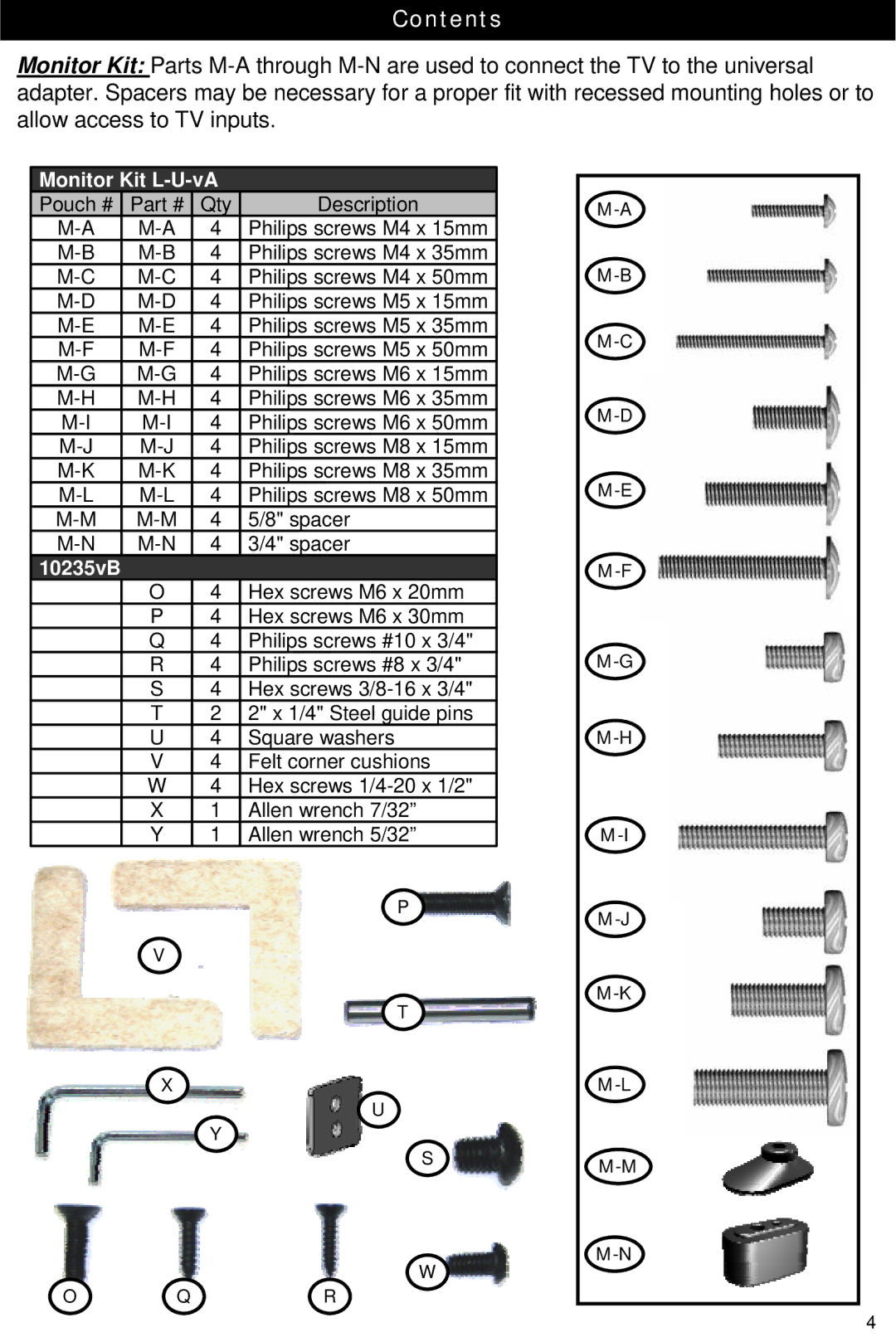 Omnimount Lift 42 manual Monitor Kit L-U-vA 