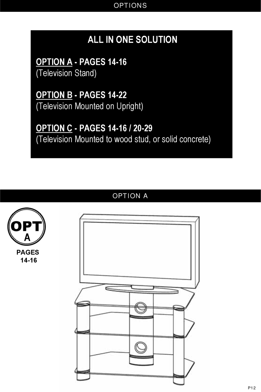 Omnimount Modena 37FP instruction manual Options, Option a 