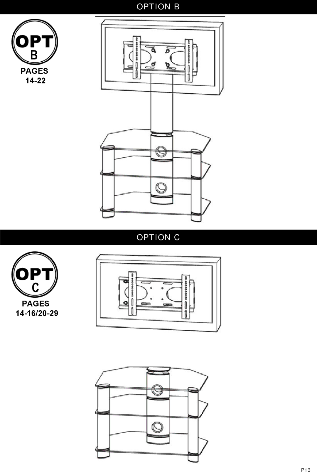 Omnimount Modena 37FP instruction manual Option B, Option C 