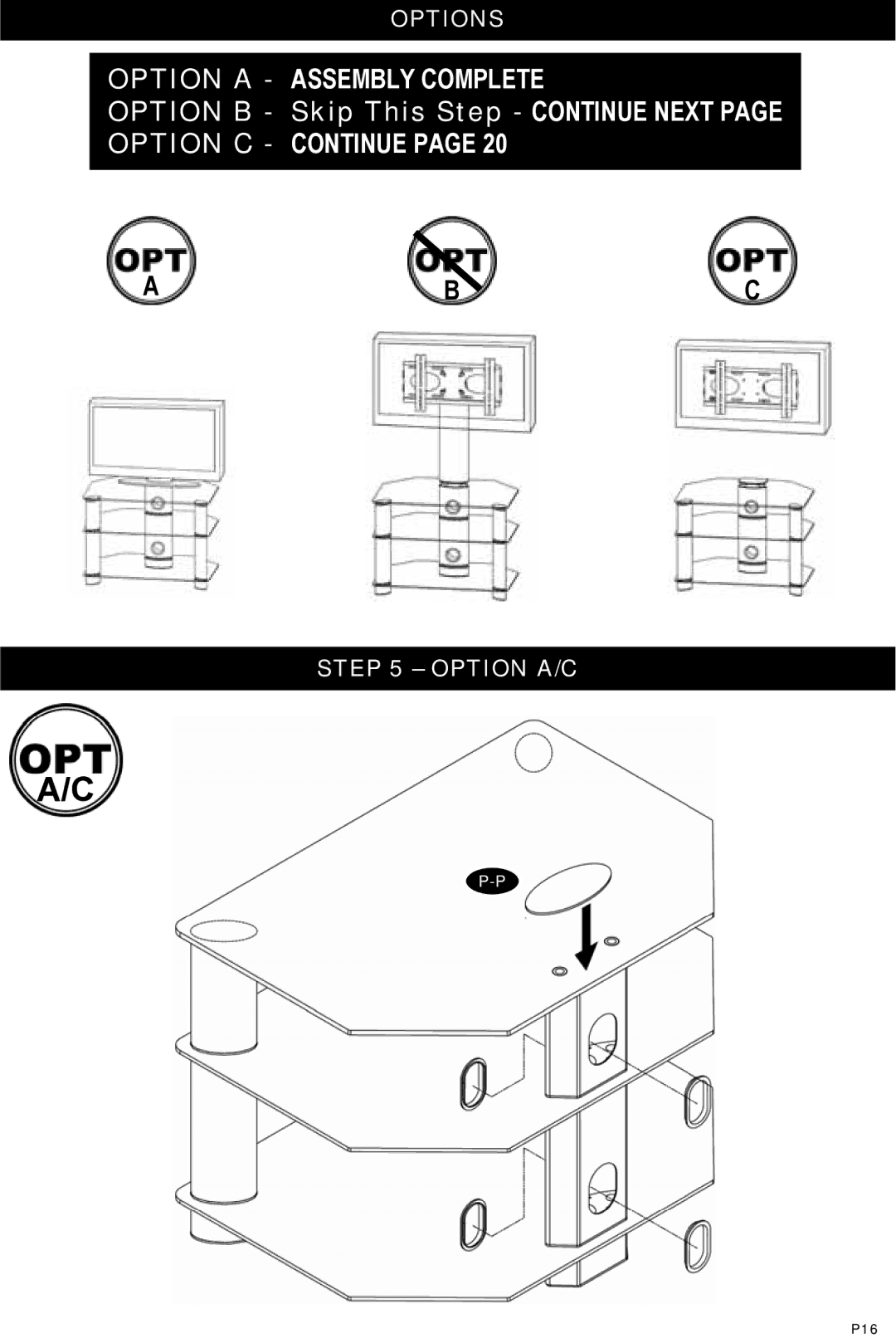 Omnimount Modena 37FP instruction manual Option a Assembly Complete, Option A/C 