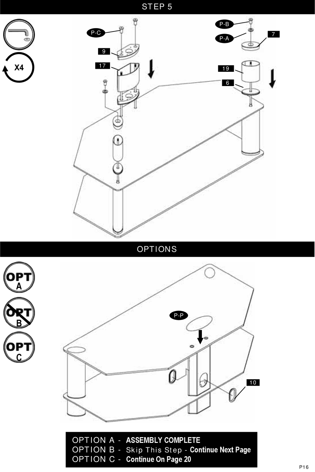 Omnimount Modena 47FP instruction manual Step Options Option a Assembly Complete 