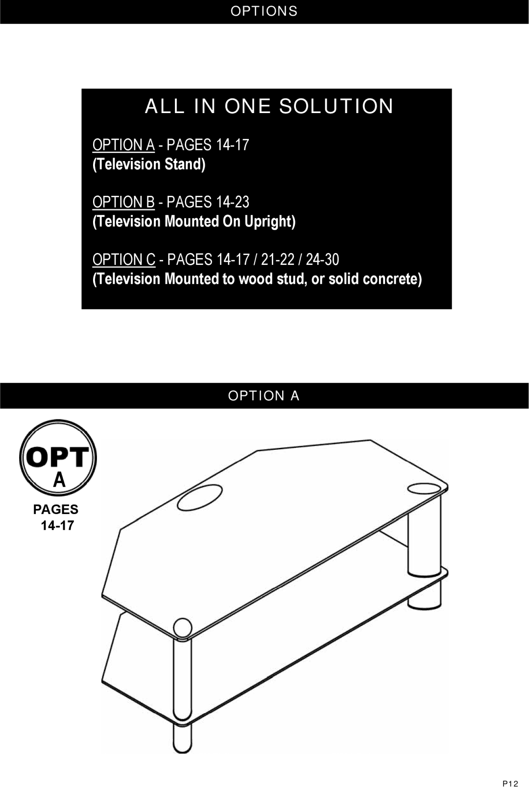 Omnimount Modena 55FP instruction manual Options, Option a 