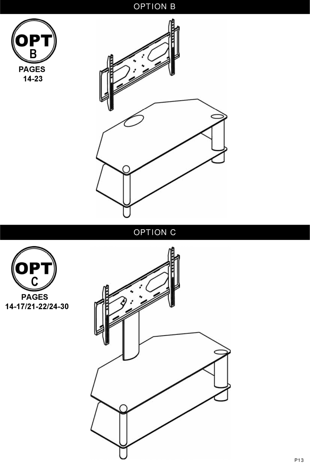 Omnimount Modena 55FP instruction manual Option B, Option C 