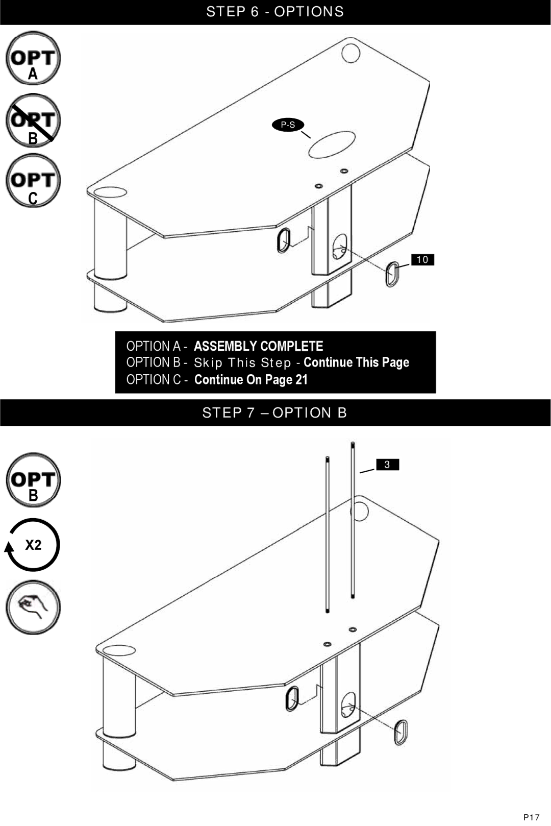 Omnimount Modena 55FP instruction manual Options Option a Assembly Complete, Option B 