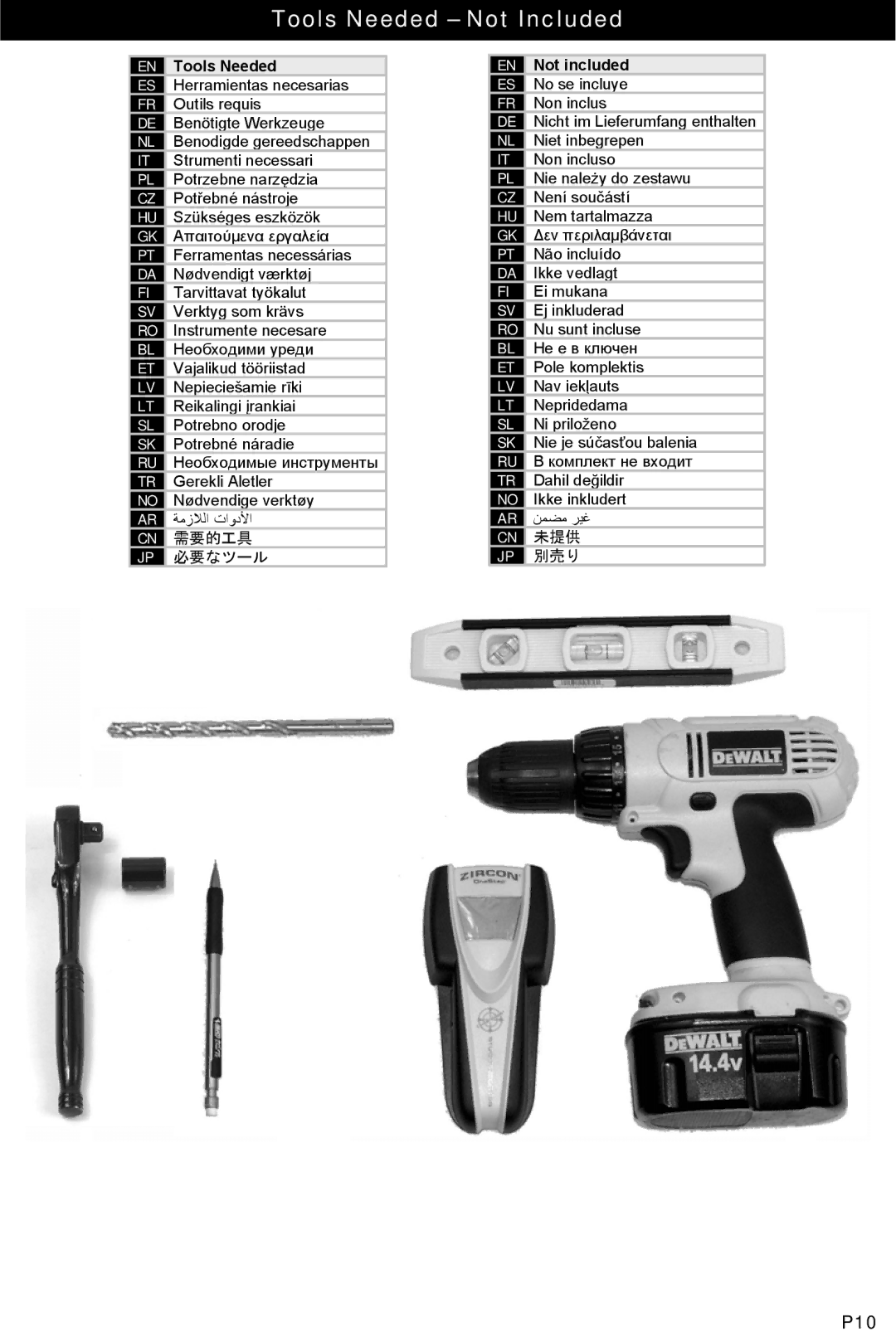 Omnimount MWF8, UL10188 instruction manual Tools Needed Not Included, P10 