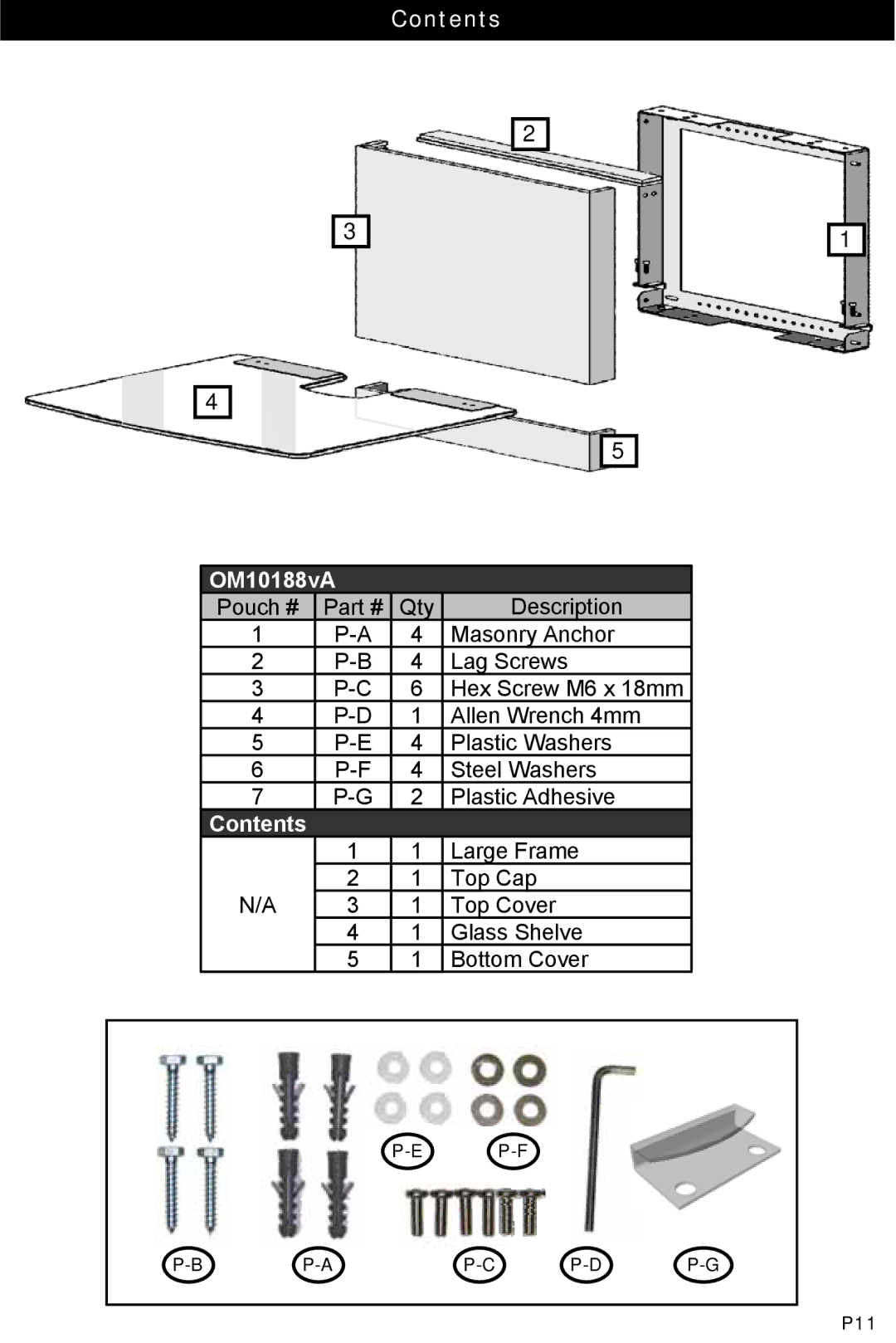 Omnimount UL10188, MWF8 instruction manual Contents OM10188vA 