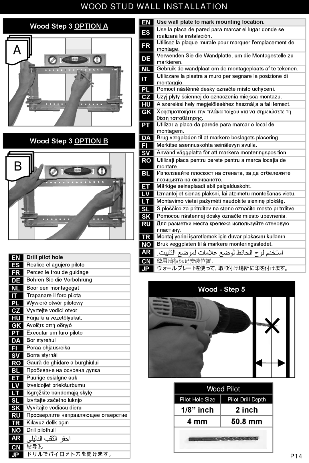 Omnimount MWF8, UL10188 instruction manual Wood Pilot, P14 