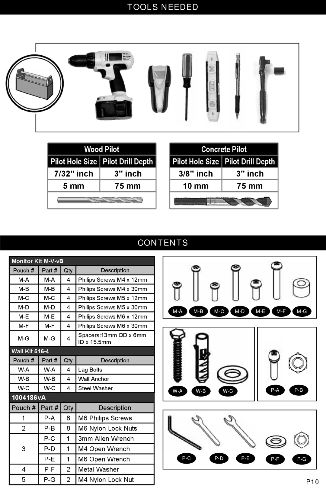 Omnimount NC100C, 1004186 manual Tools Needed, Contents 