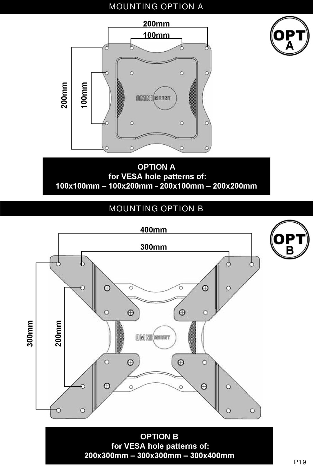 Omnimount 1004186, NC100C manual Mounting Option a, Mounting Option B 