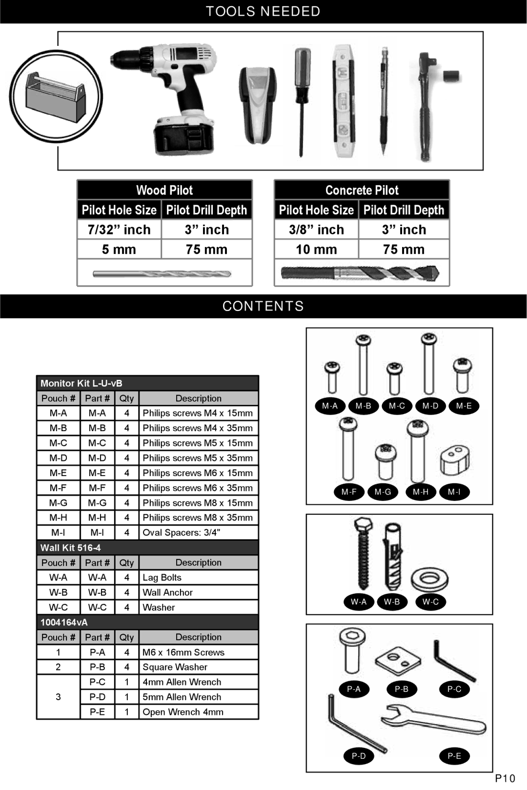 Omnimount NC125CI, 1004164 manual Tools Needed, Contents 