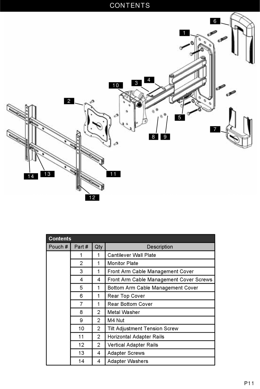 Omnimount 1004164, NC125CI manual 10 3 Contents 