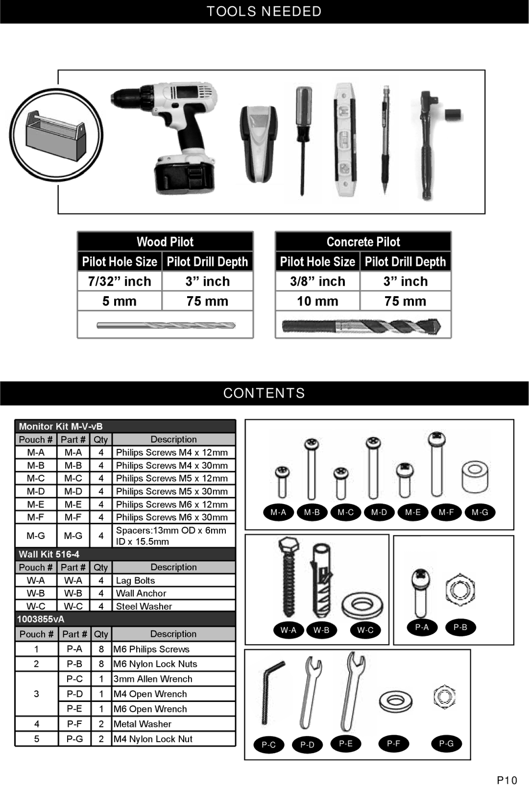 Omnimount NC80C, 1003855 manual Tools Needed, Contents 