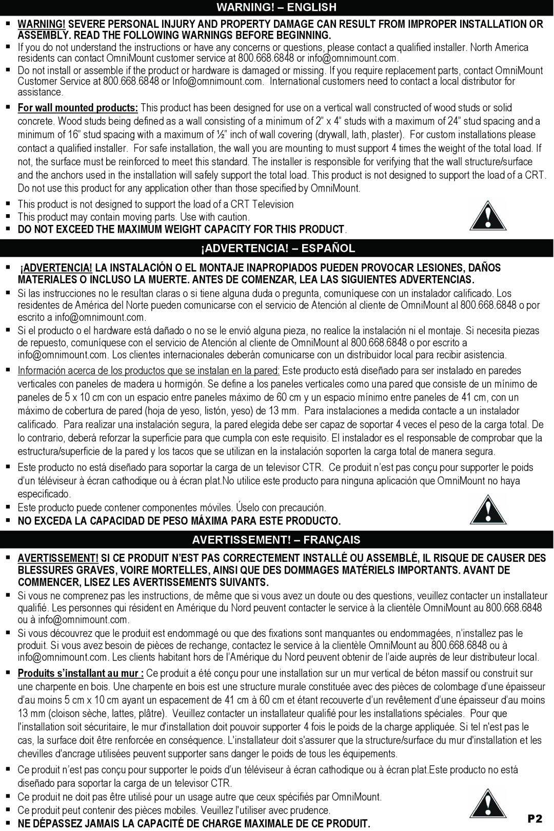 Omnimount OL125 C instruction manual ¡ADVERTENCIA! Español 