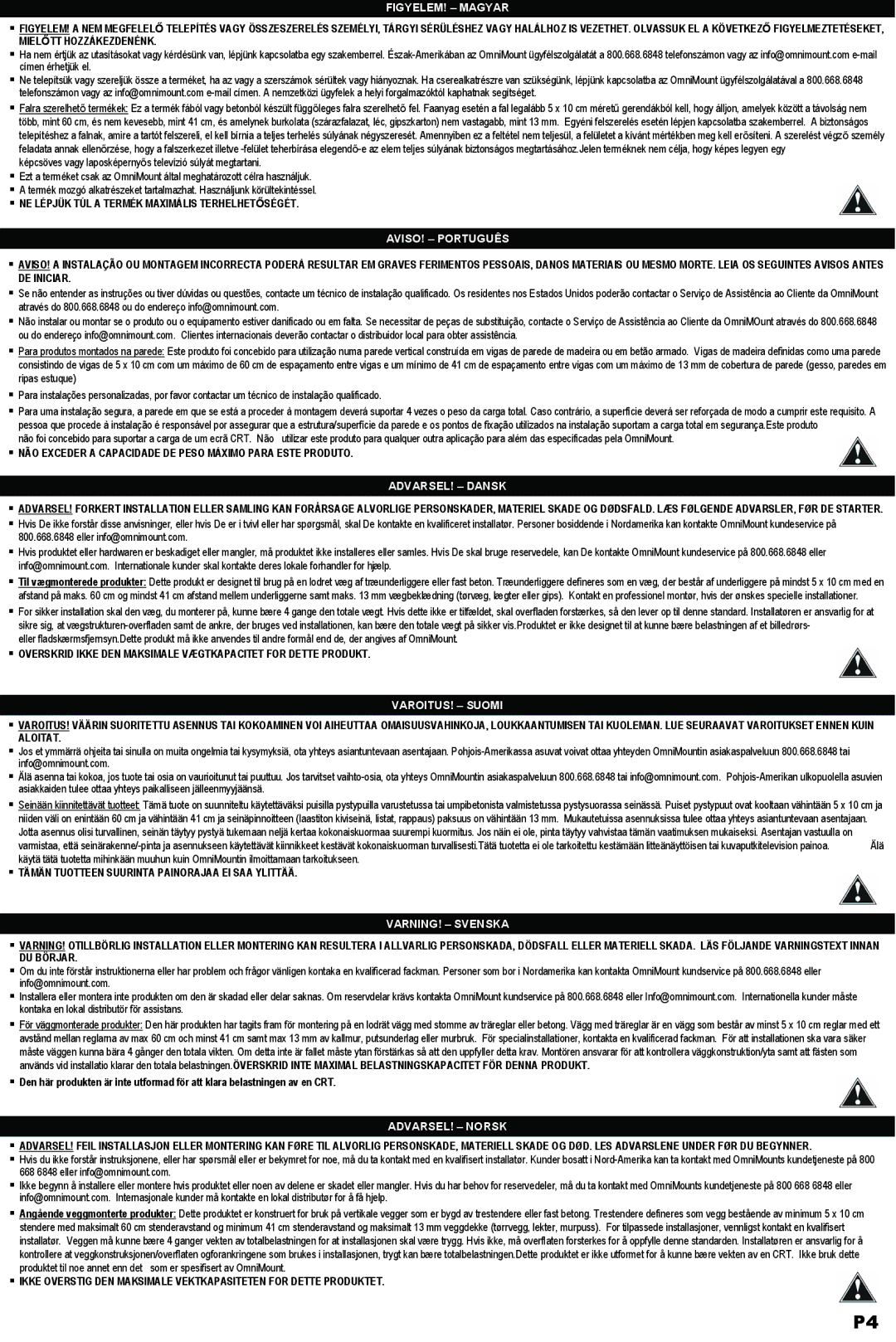 Omnimount OL125 C instruction manual FIGYELEM! Magyar 