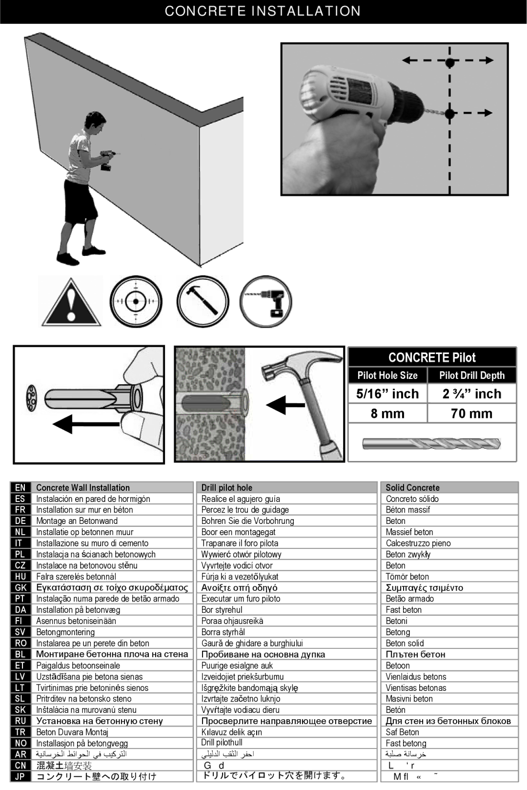 Omnimount OL50-C instruction manual Concrete Pilot, Solid Concrete 