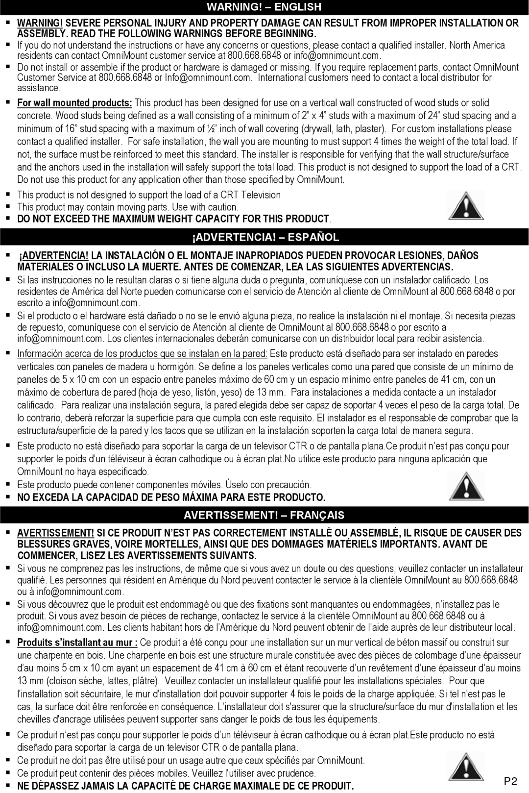 Omnimount OL50-C instruction manual ¡ADVERTENCIA! Español 