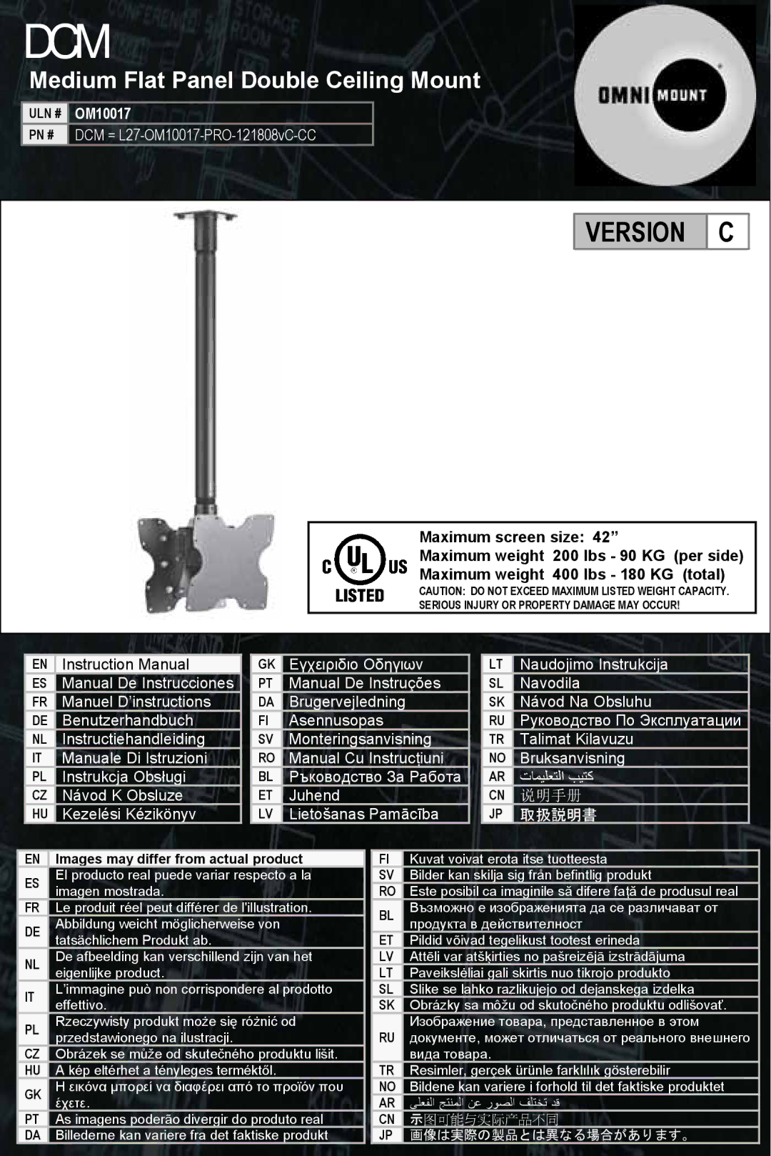 Omnimount OM10017 instruction manual Dcm, Pn # 