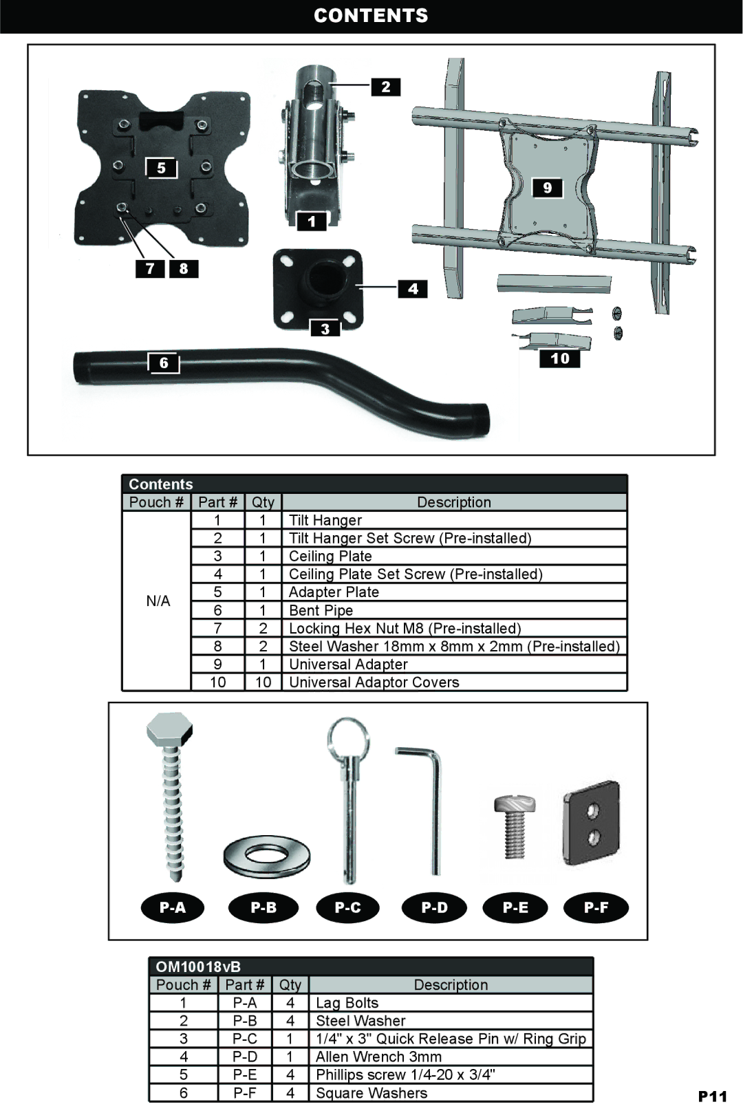 Omnimount OM10018 instruction manual Contents 