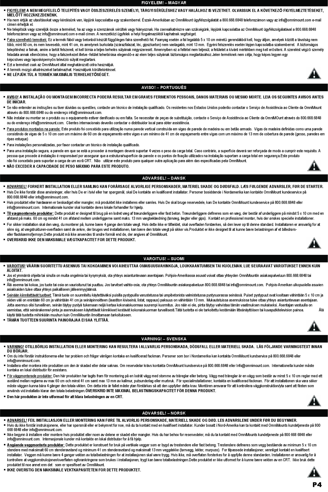 Omnimount OM10018 instruction manual FIGYELEM! Magyar 