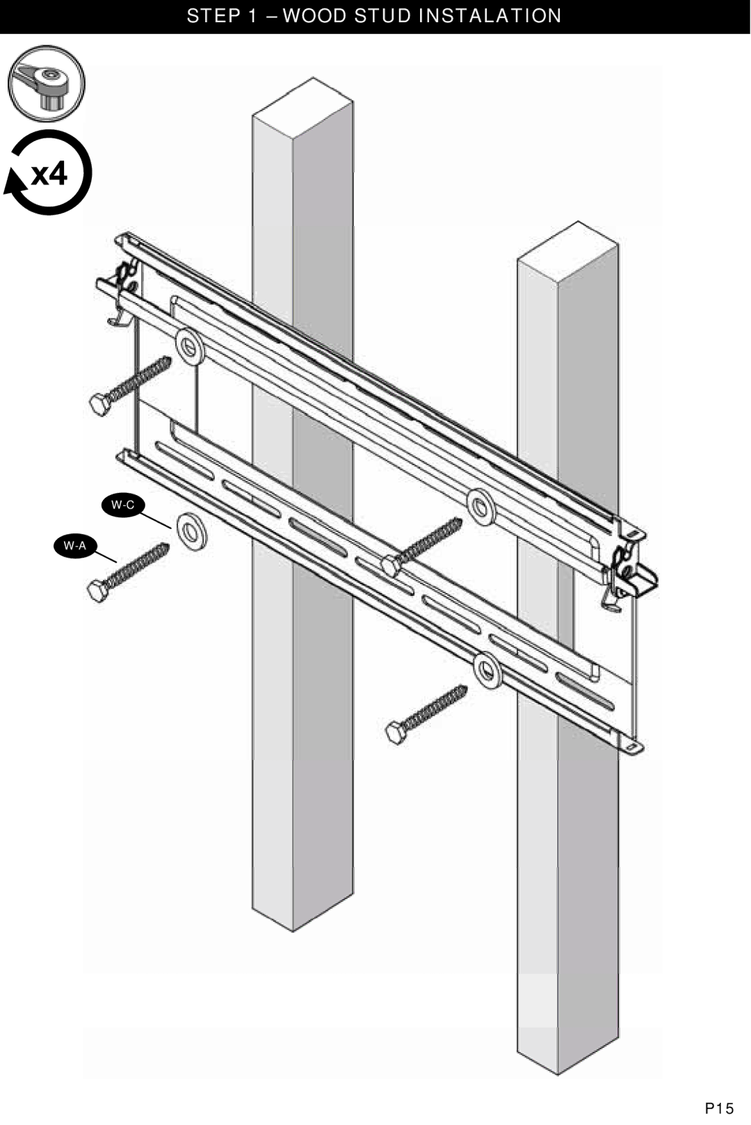 Omnimount NC200-F, OM1004462 manual Wood Stud Instalation 