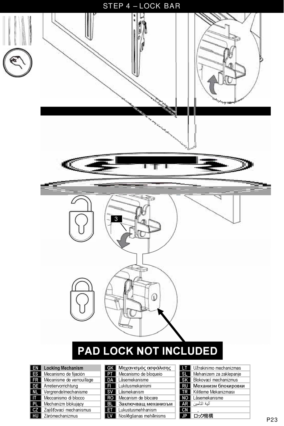 Omnimount NC200-T, OM1004463 manual PAD Lock not Included, Lock BAR 