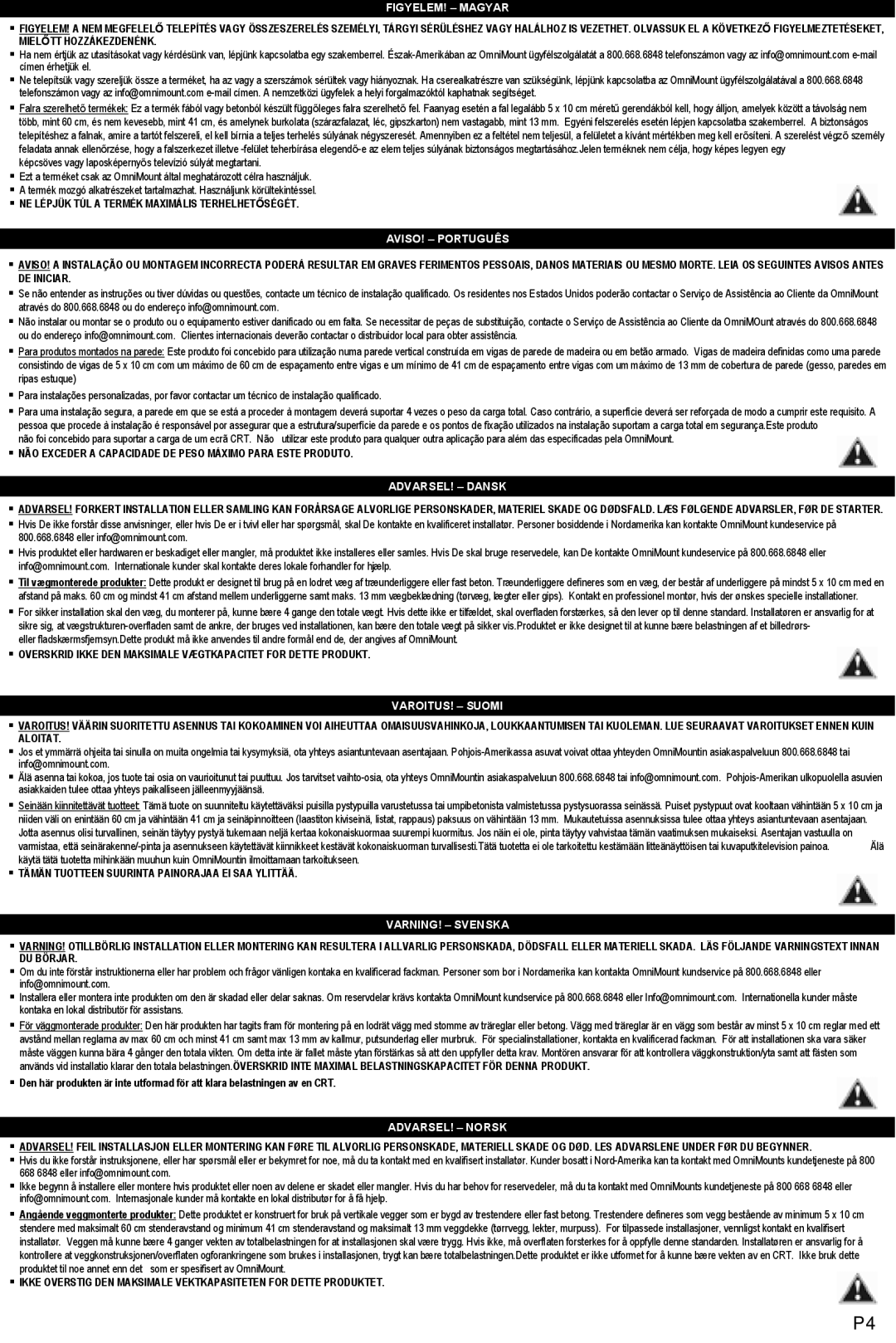 Omnimount OM1004463, NC200-T manual FIGYELEM! Magyar 