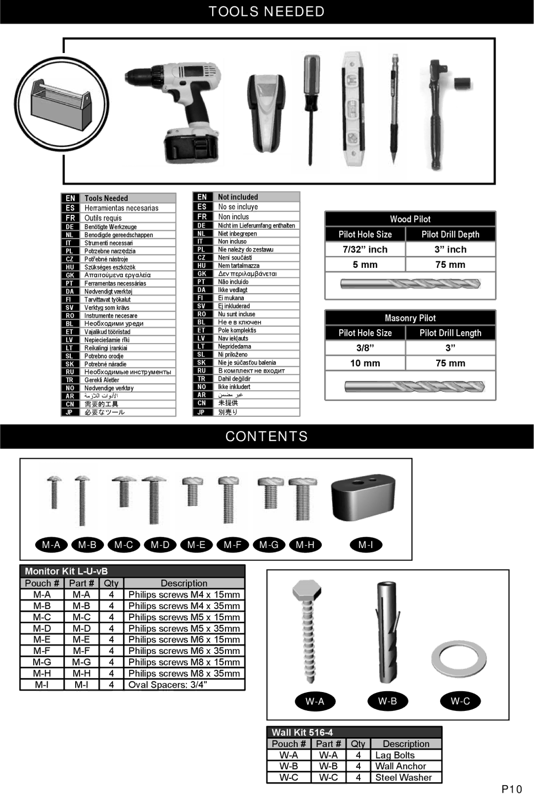 Omnimount OM10056, 1N1-M manual Tools Needed, Contents 