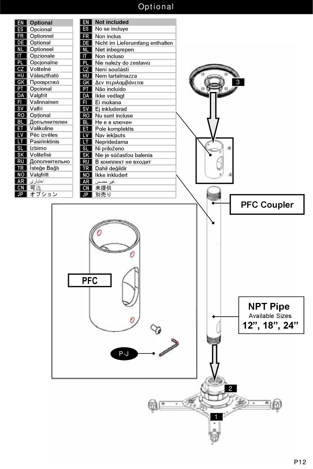 Omnimount OM10131, 3N1-PJT instruction manual Pfc, Optional 