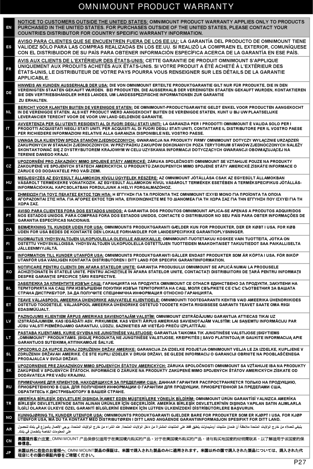 Omnimount 3N1-PJT, OM10131 instruction manual P27 