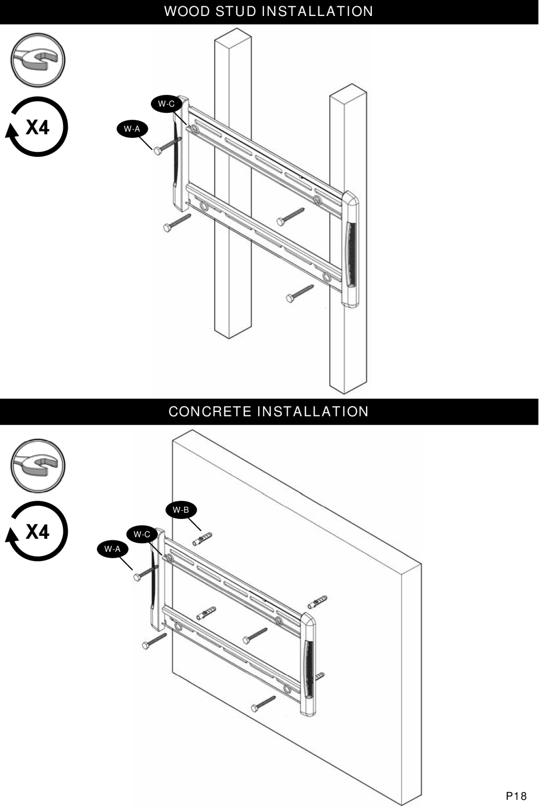 Omnimount OM1100024, NC125C manual X4 W-A 