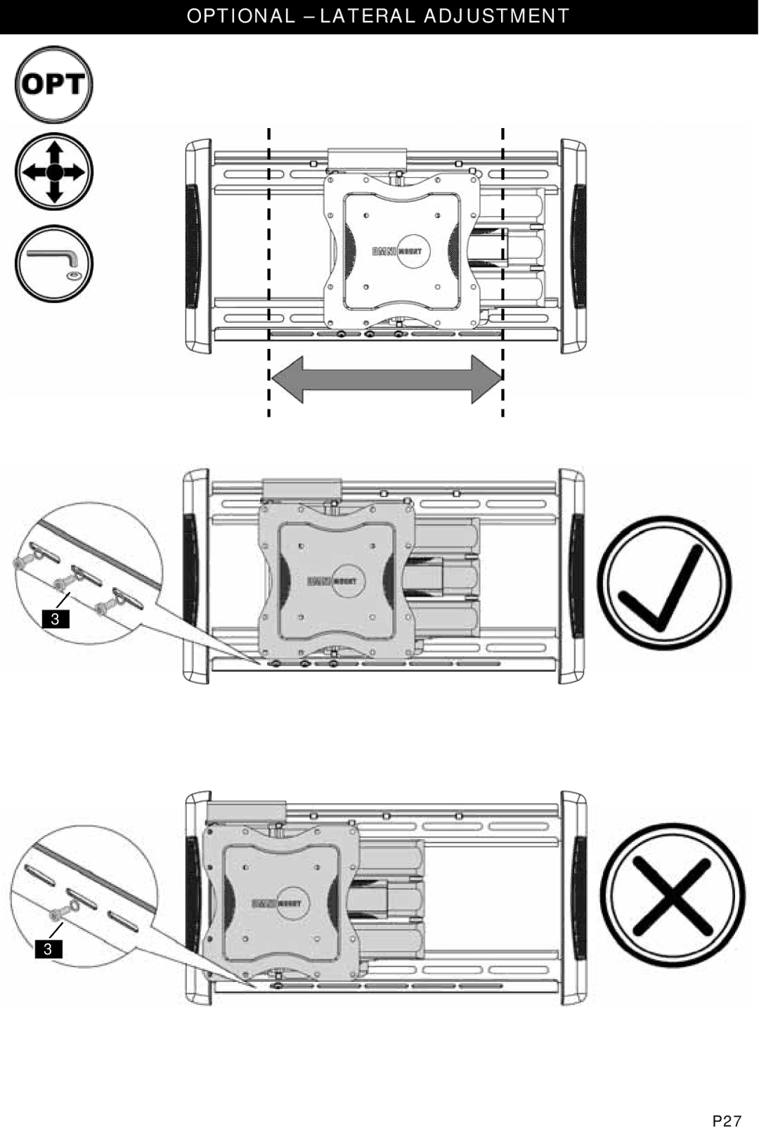 Omnimount NC125C, OM1100024 manual Optional Lateral Adjustment 