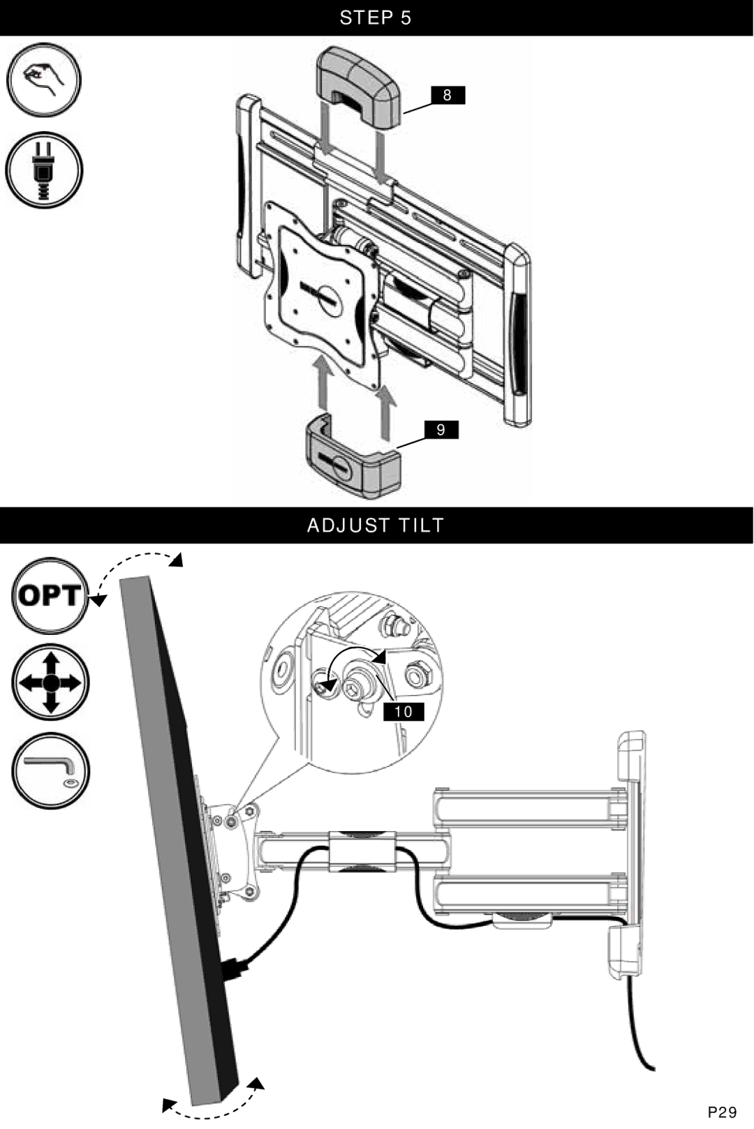 Omnimount NC125C, OM1100024 manual Step Adjust Tilt 