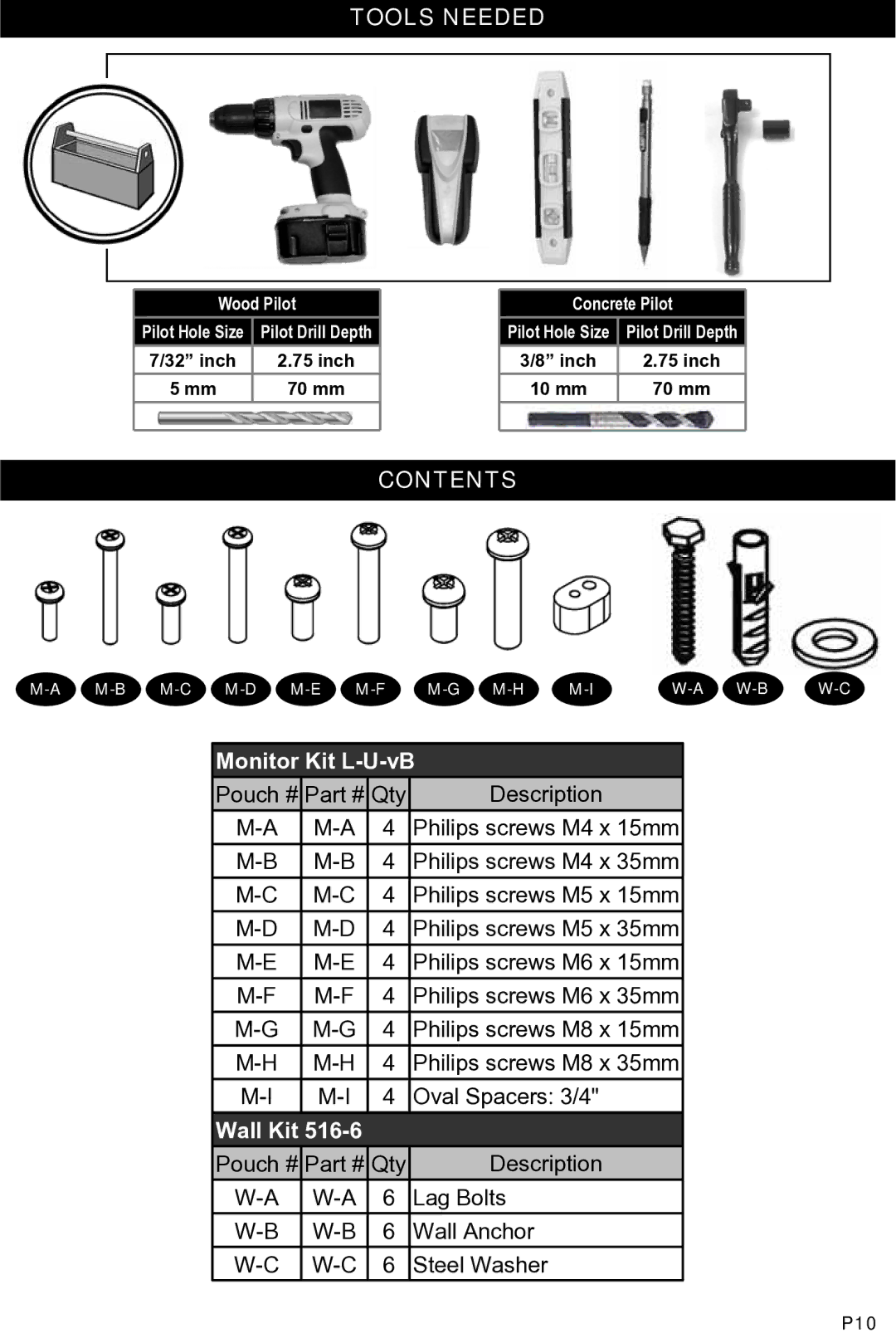 Omnimount OM1100113, OL200FT manual Tools Needed, Contents 