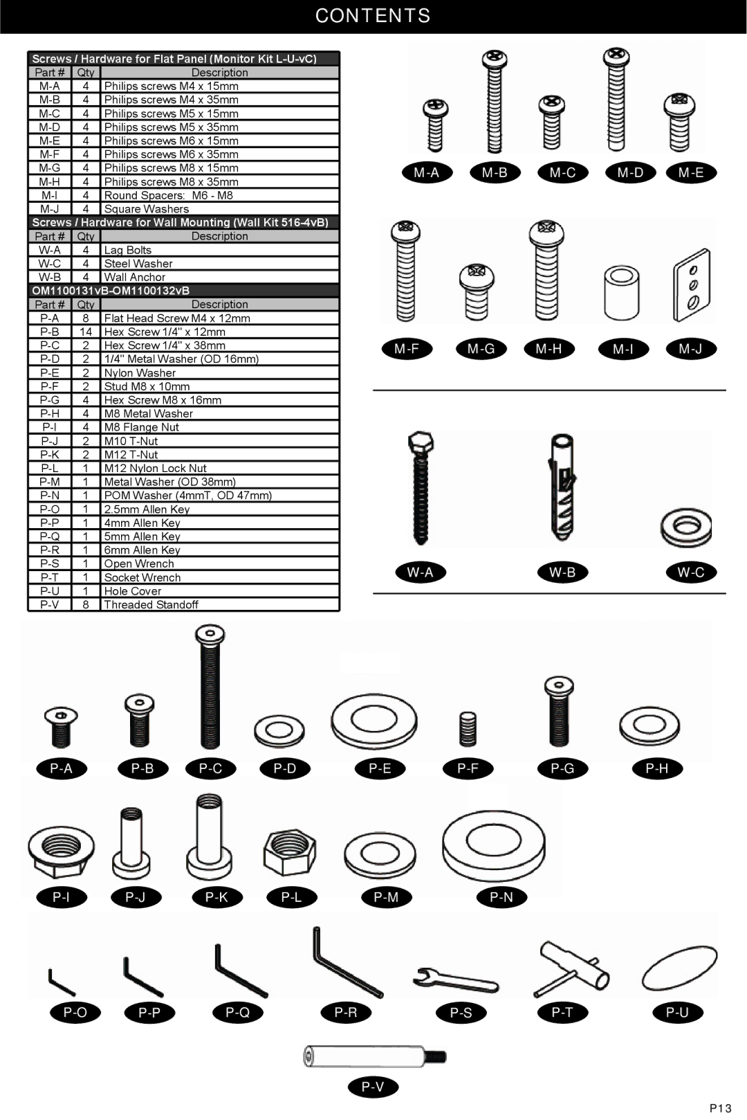 Omnimount ELEMENTS403 FP, OM1100131 manual M-B M-C M-D M-E M-G M-H M-I M-J 