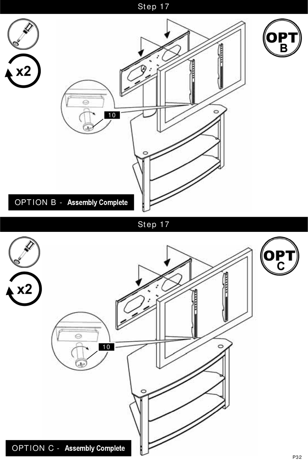 Omnimount OM1100132, ELEMENTS503 FP manual Step Option B Assembly Complete Option C Assembly Complete 