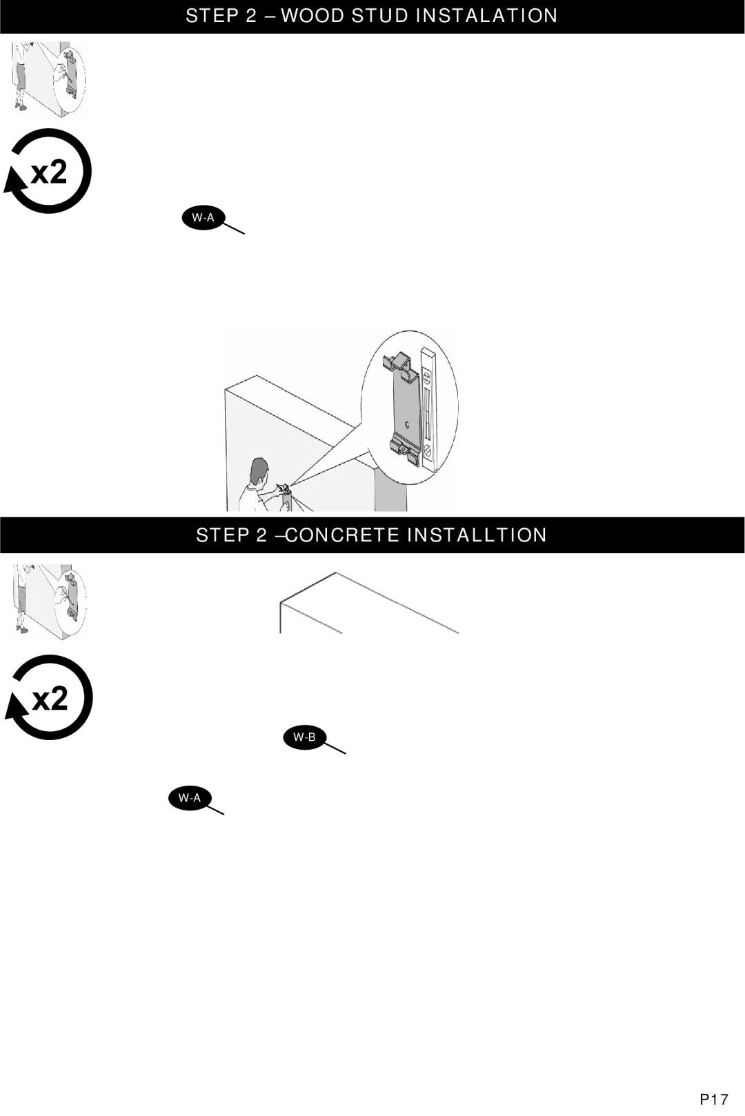 Omnimount OL50FT, OM1100155 manual Wood Stud Instalation Concrete Installtion 