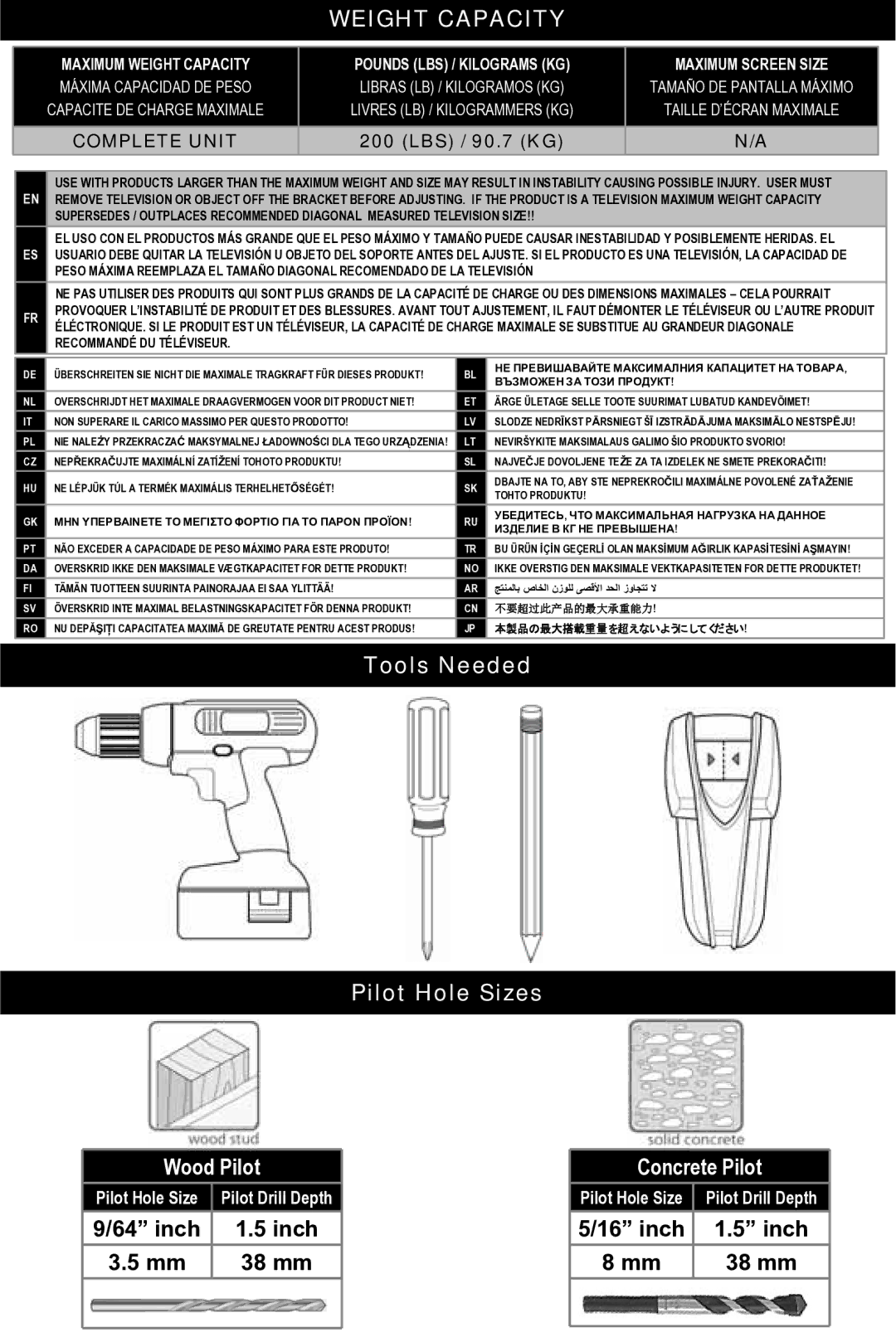 Omnimount OESK, OM1100237 instruction manual Weight Capacity, Complete Unit 